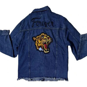 LOVE TREE Women’s Denim Embroidered Tiger Jacket